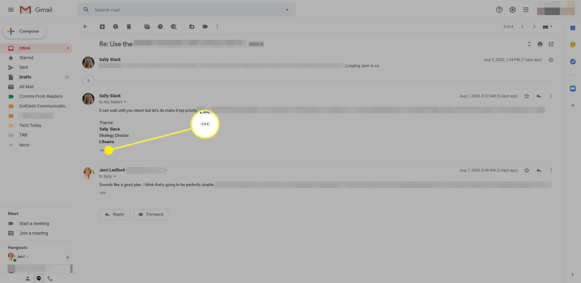Možnost Zobrazit upravený obsah v Gmailu.