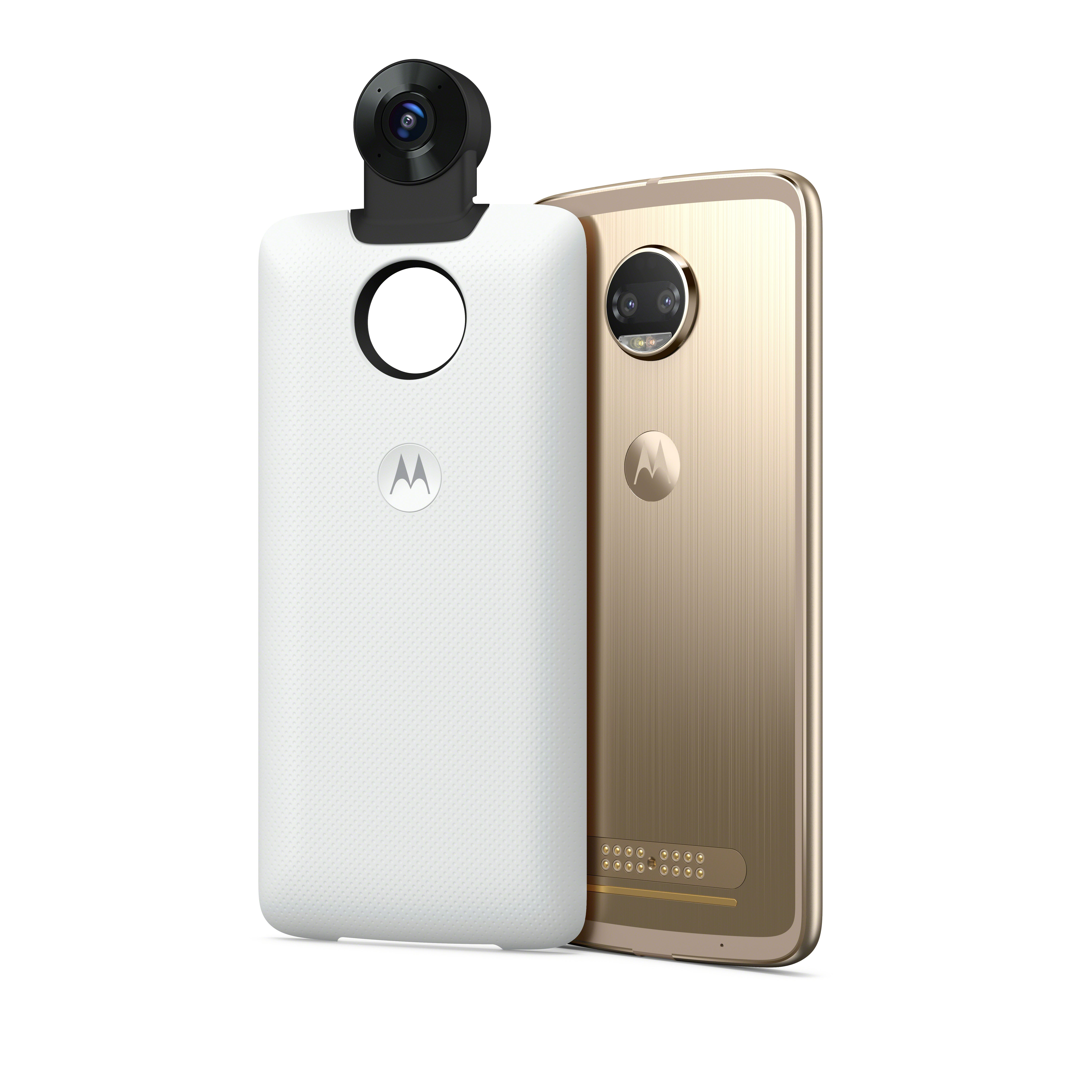 Moto 360 Camera Mod vedle smartphonu Moto Z2 Force Edition