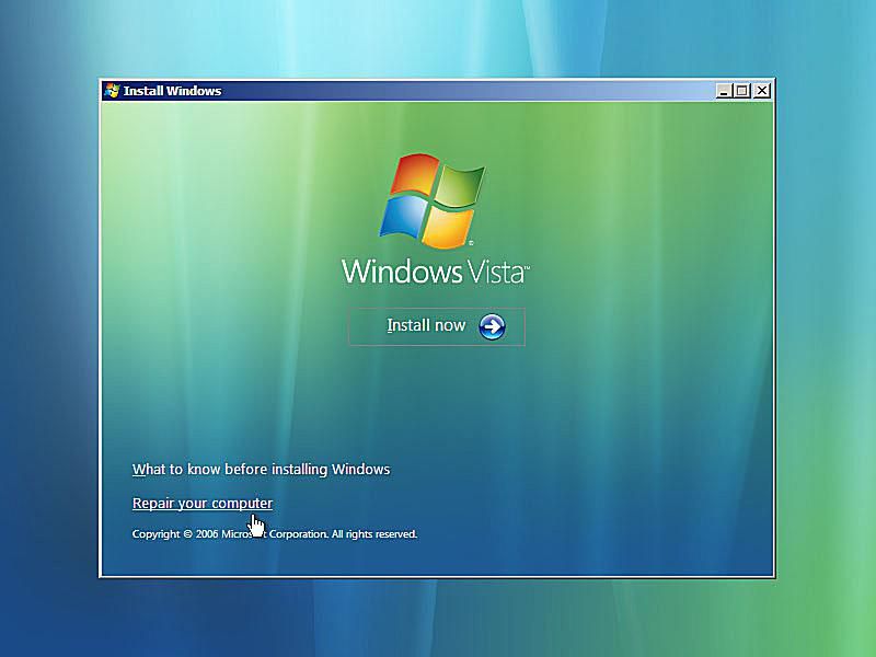 Snímek obrazovky se spuštěním systému Windows Vista Opravte odkaz na počítač