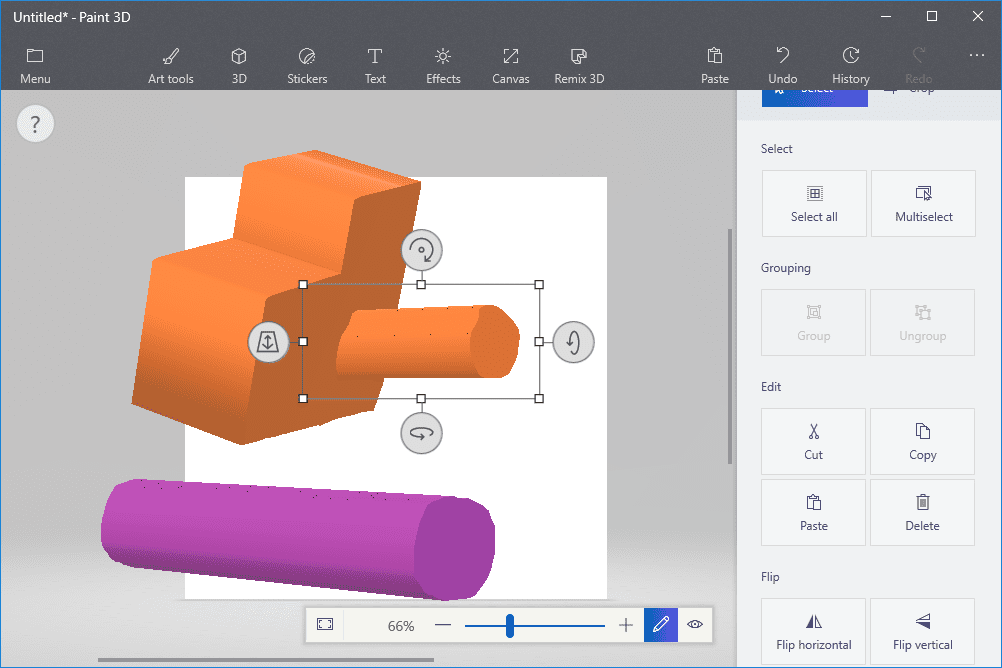 Snímek obrazovky ukazující, jak používat nástroj 3D doodle Malovat 3D ostré hrany
