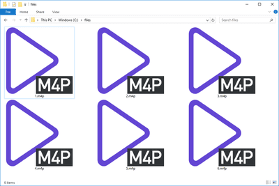 Snímek obrazovky několika souborů M4P v systému Windows 10, které se otevírají pomocí aplikace PotPlayer