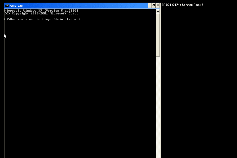 Snímek obrazovky obrazovky příkazového řádku nouzového režimu systému Windows XP