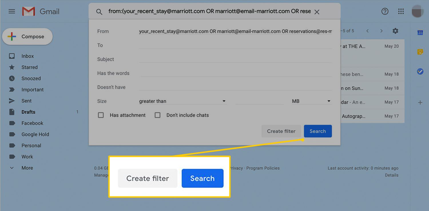 Vytvořte v Gmailu tlačítka filtru a vyhledávání