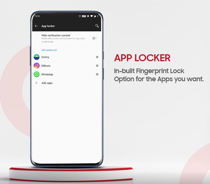 Screenshot funkce App locker v OxygenOS