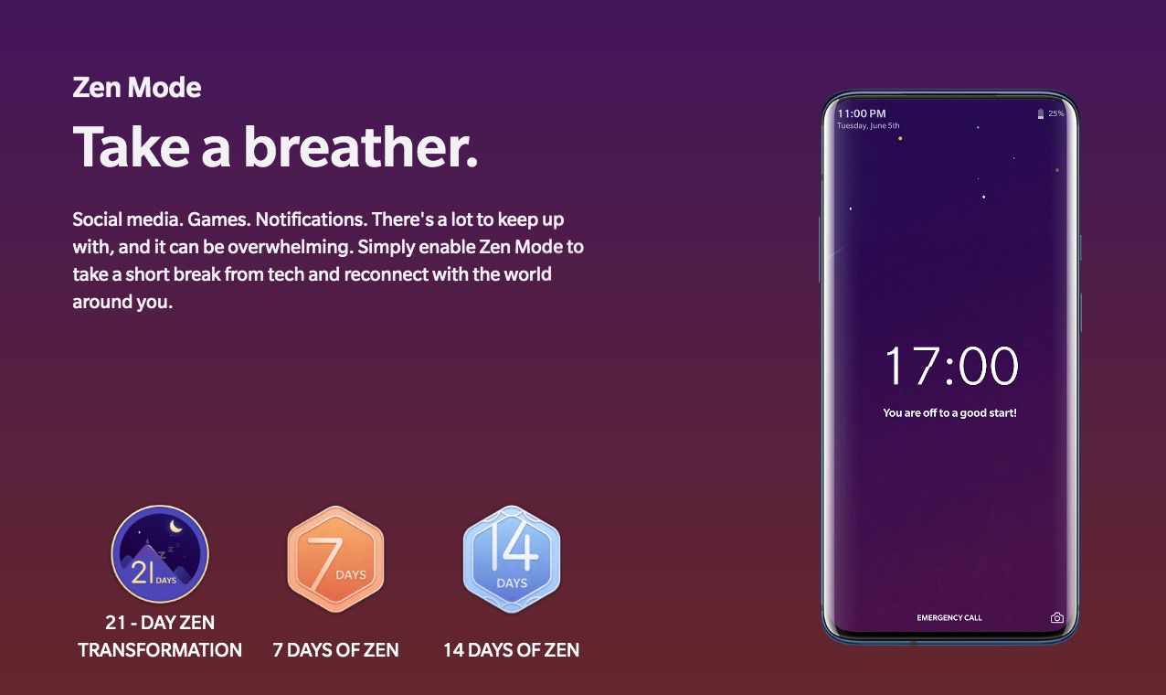 Screenshot funkce Zen Mode OxygenOS