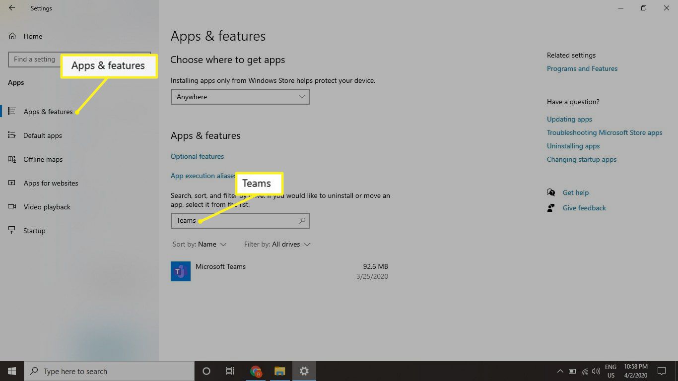 Obrazovka Aplikace a funkce ve Windows