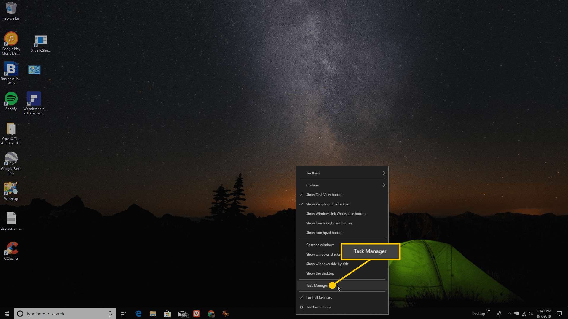 Snímek obrazovky s otevřením Správce úloh ve Windows.