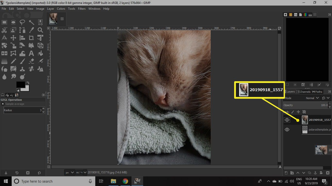 Obrázek v paletě Vrstvy v GIMPu