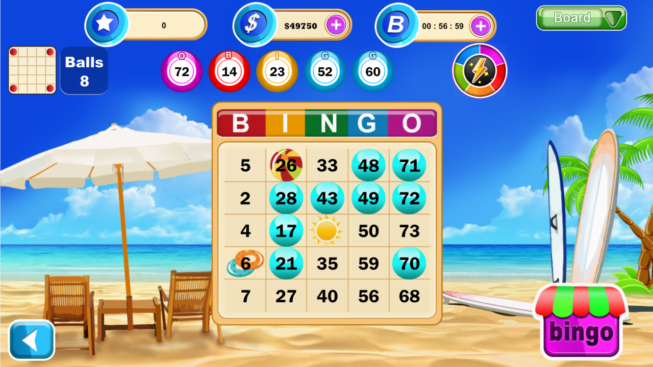 Screenshot z hraní Surf Bingo