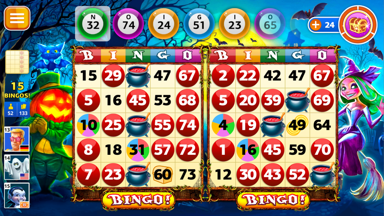 Snímek obrazovky z hraní Halloween Bingo