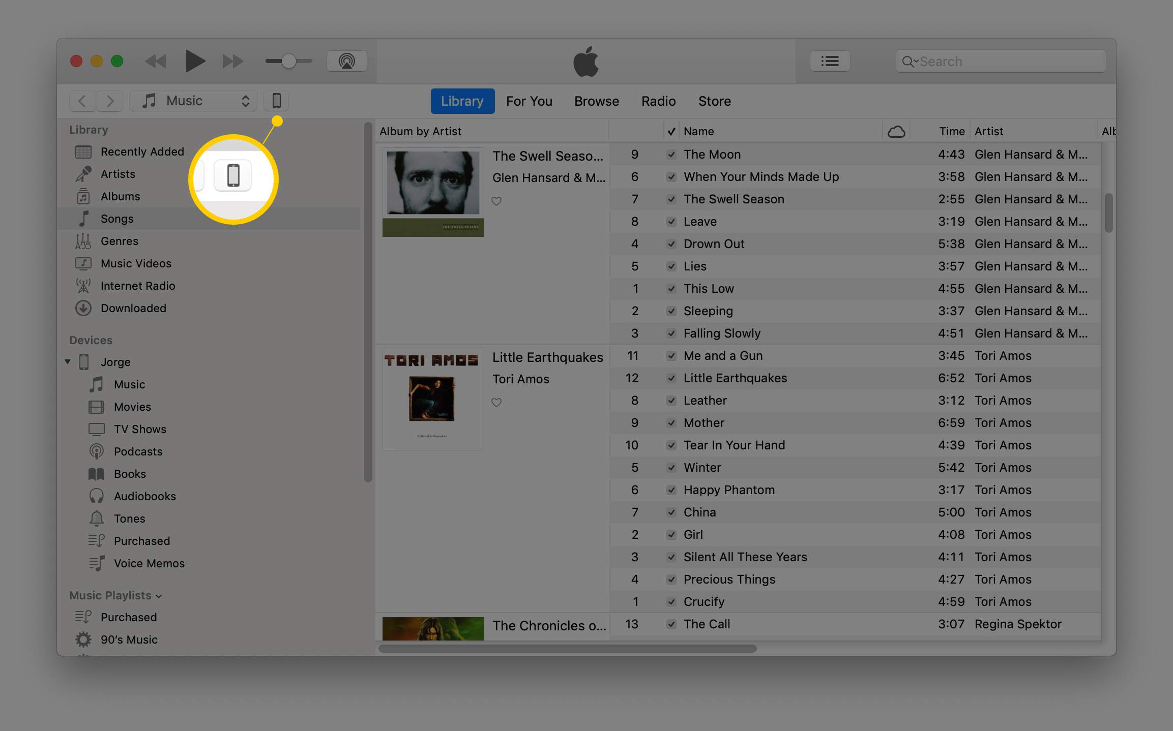 Ikona iPhone v iTunes pro macOS