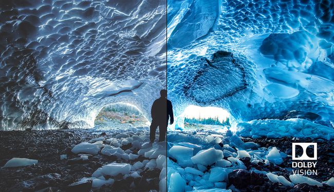 Příklad jasnosti obrazu Dolby Vision s fotografií ledové jeskyně.