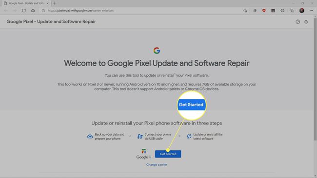 Začínáme zvýrazněno na webu opravy Google Pixel.