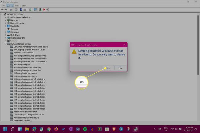 Windows 11 Device Manager Deaktivovat dialogové okno potvrzení zařízení se zvýrazněným Ano