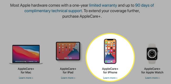 Web Apple Care se zvýrazněným iPhonem