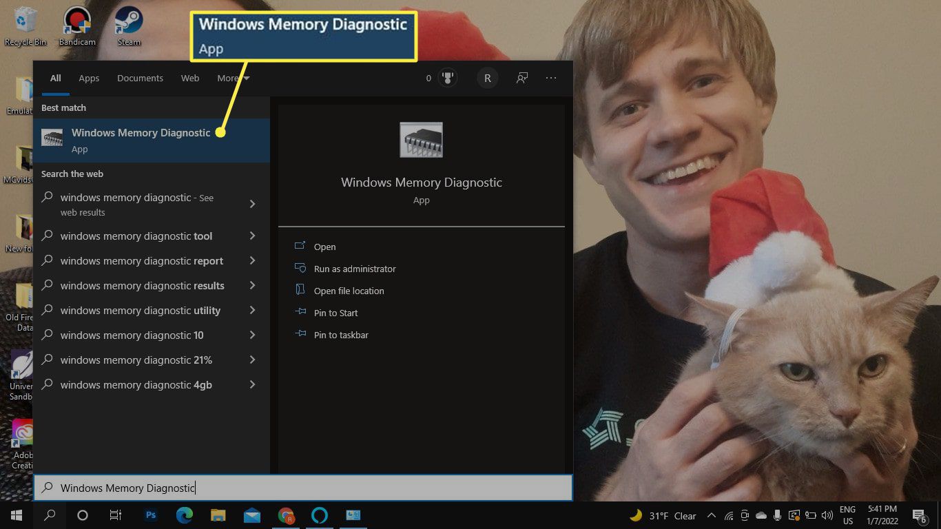 Aplikace Windows Memory Diagnostic ve Windows Search