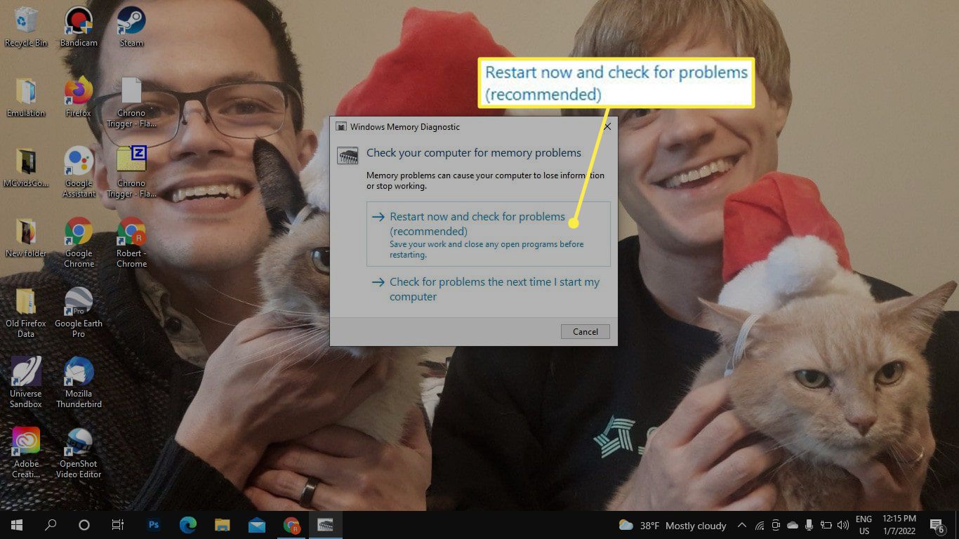 Vyskakovací okno Diagnostika paměti Windows v systému Windows 10