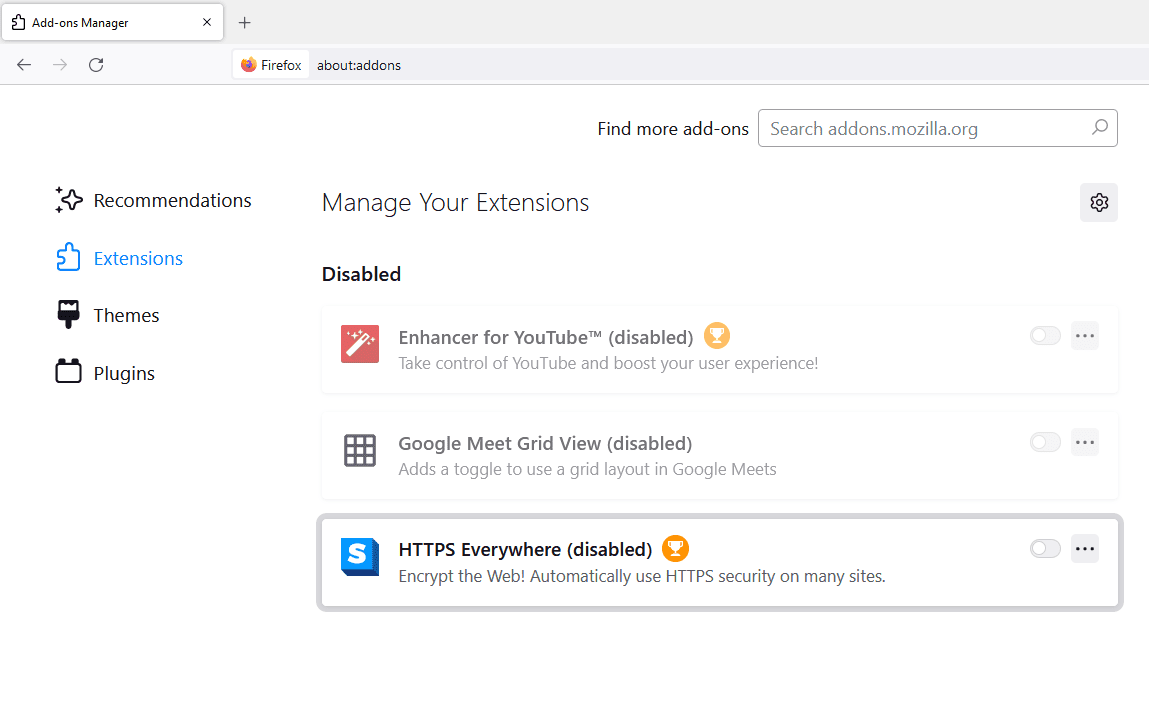 Firefox Správa vašich rozšíření