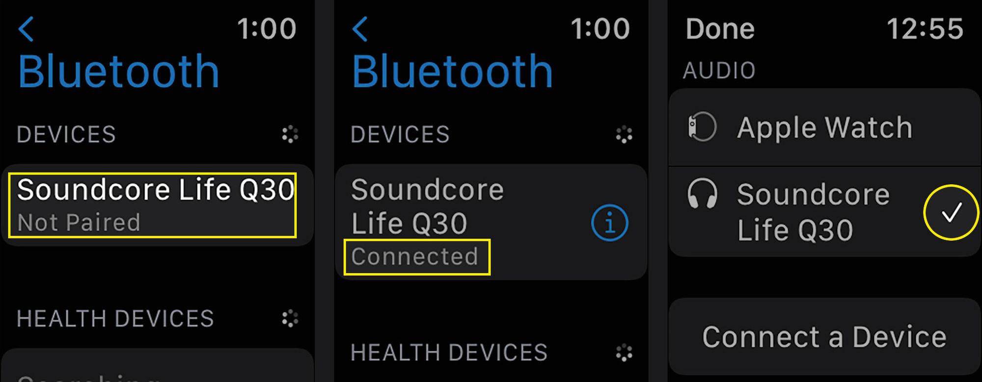 Spárování sady sluchátek Bluetooth a vytvoření aktivního zvukového výstupu na Apple Watch
