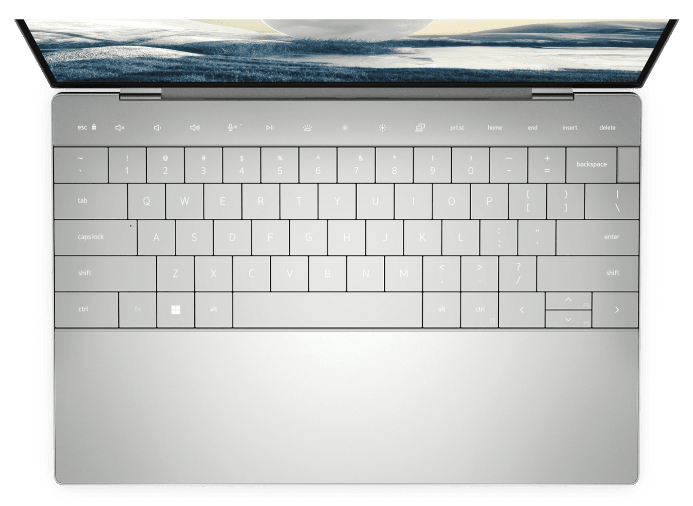 Pohled shora na klávesnici ultrabooku Dell XPS 13