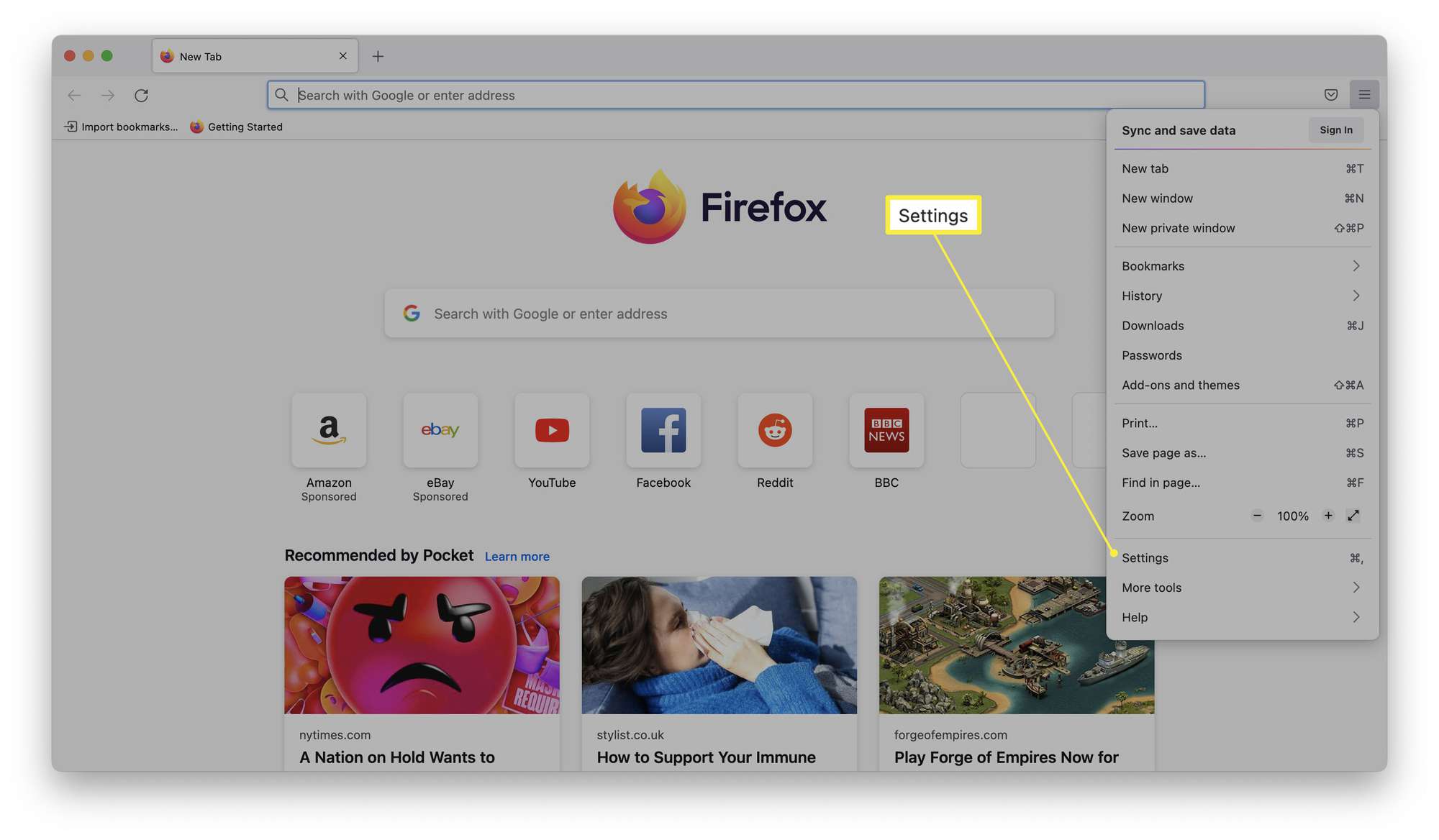 Firefox se zvýrazněným nastavením.