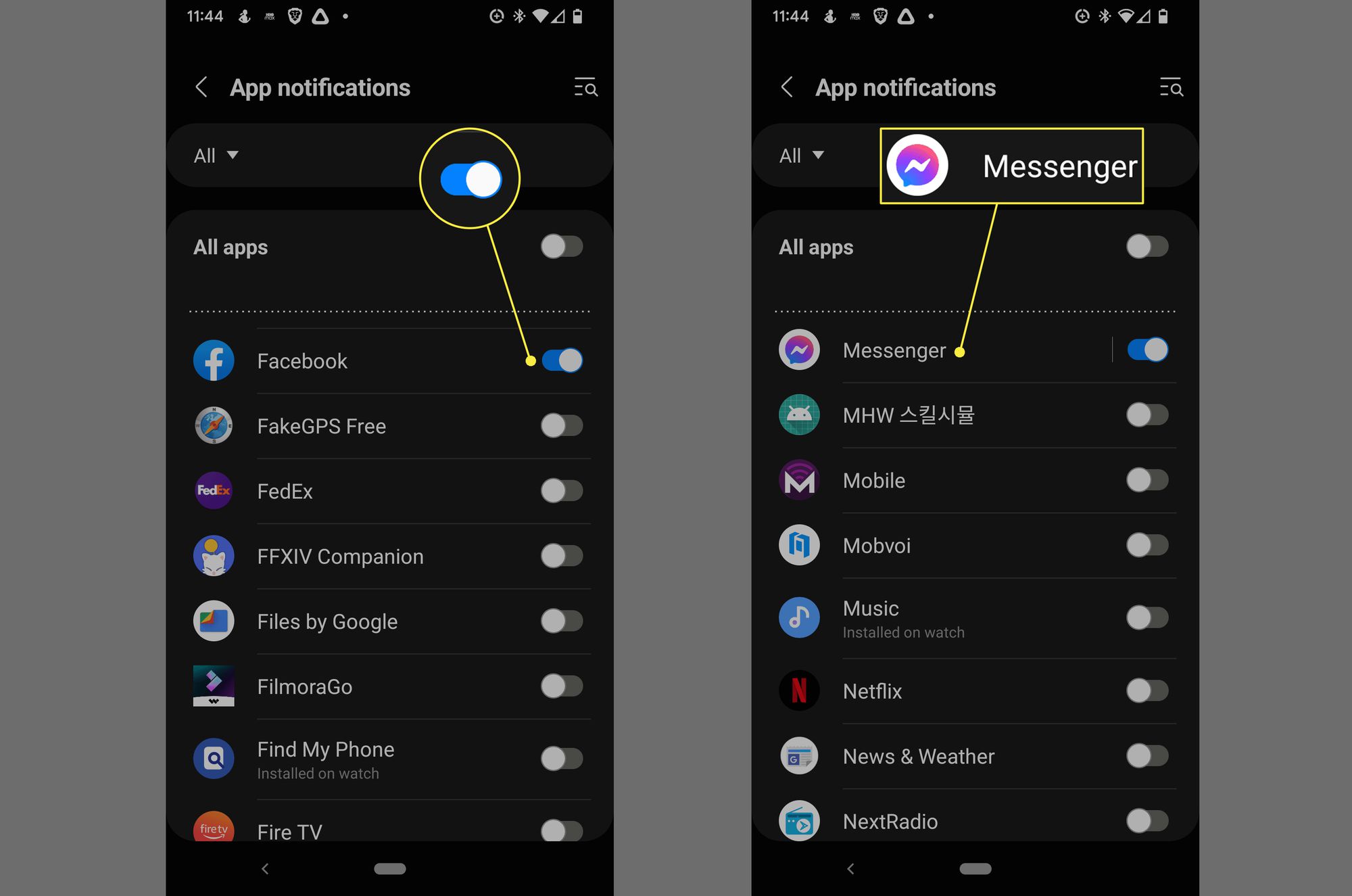 Facebook a Messenger se přepínají v aplikaci Galaxy Wearable