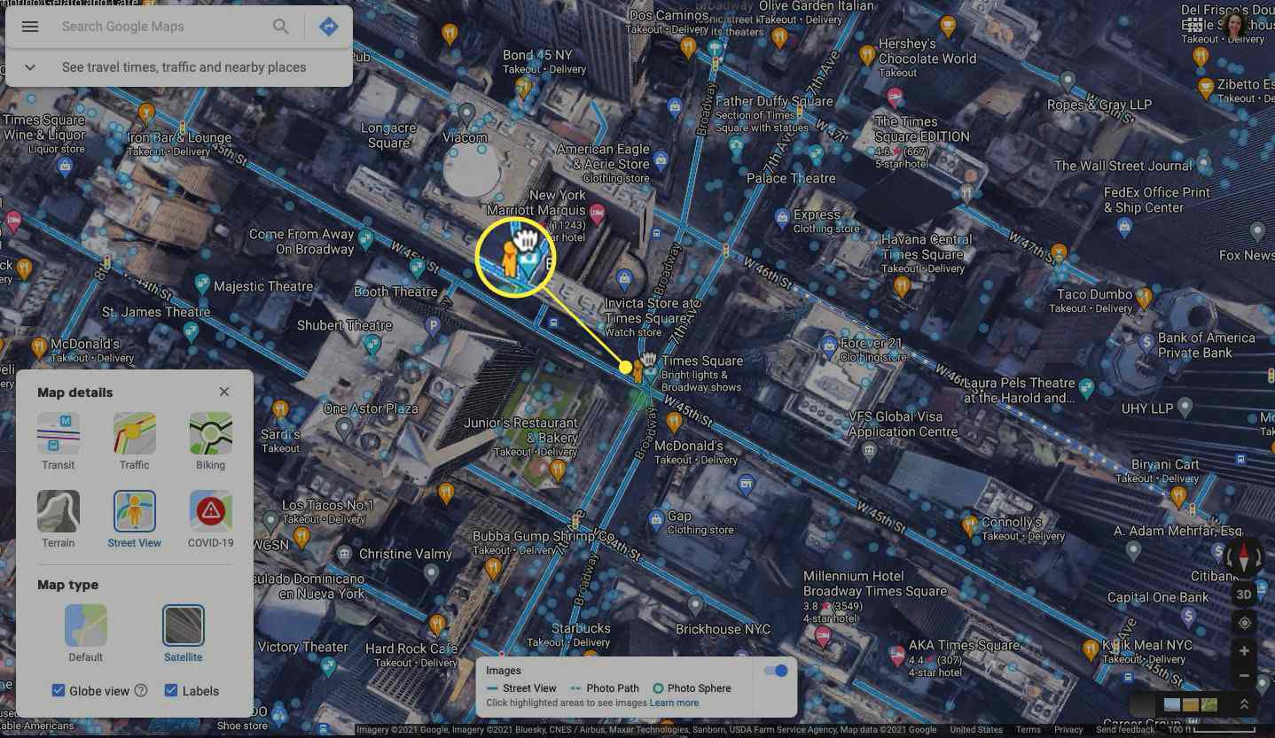 Panáček zvýrazněný na mapě Google