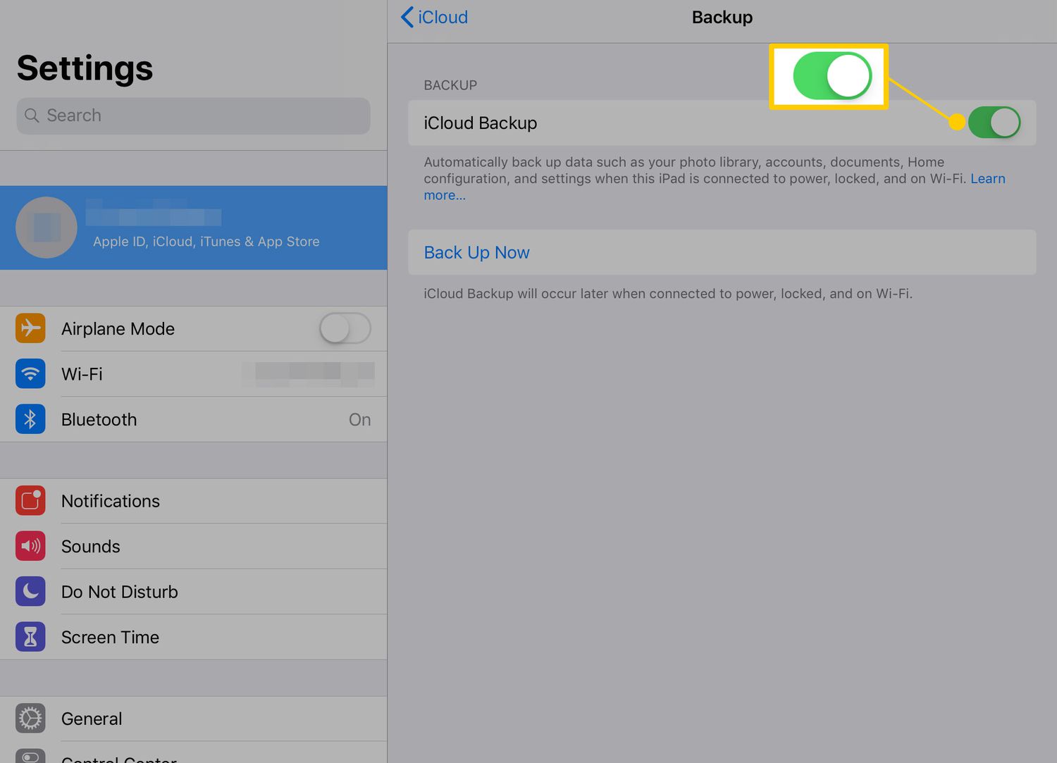 Zálohování na iCloudu na iPadu
