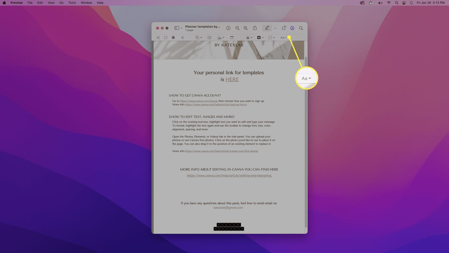 Textový nástroj na Markup Toolbar Náhled na Macu
