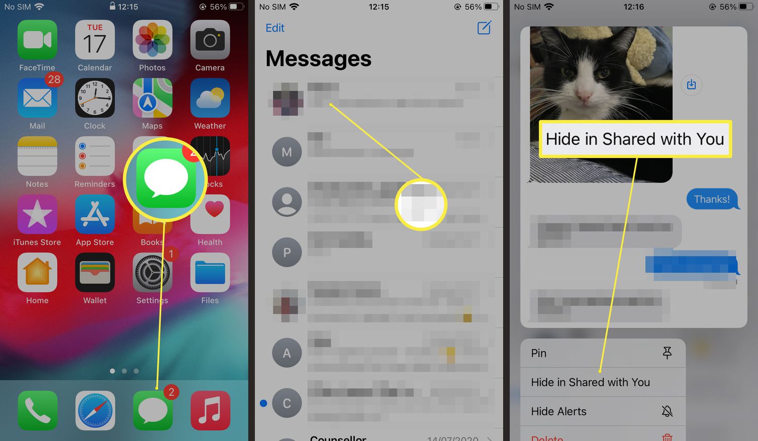Kroky potřebné ke skrytí fotek ze složky Shared with You v systému iOS 15