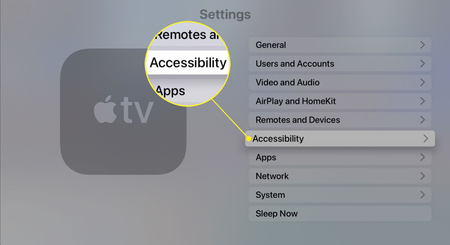 Nastavení usnadnění na Apple TV