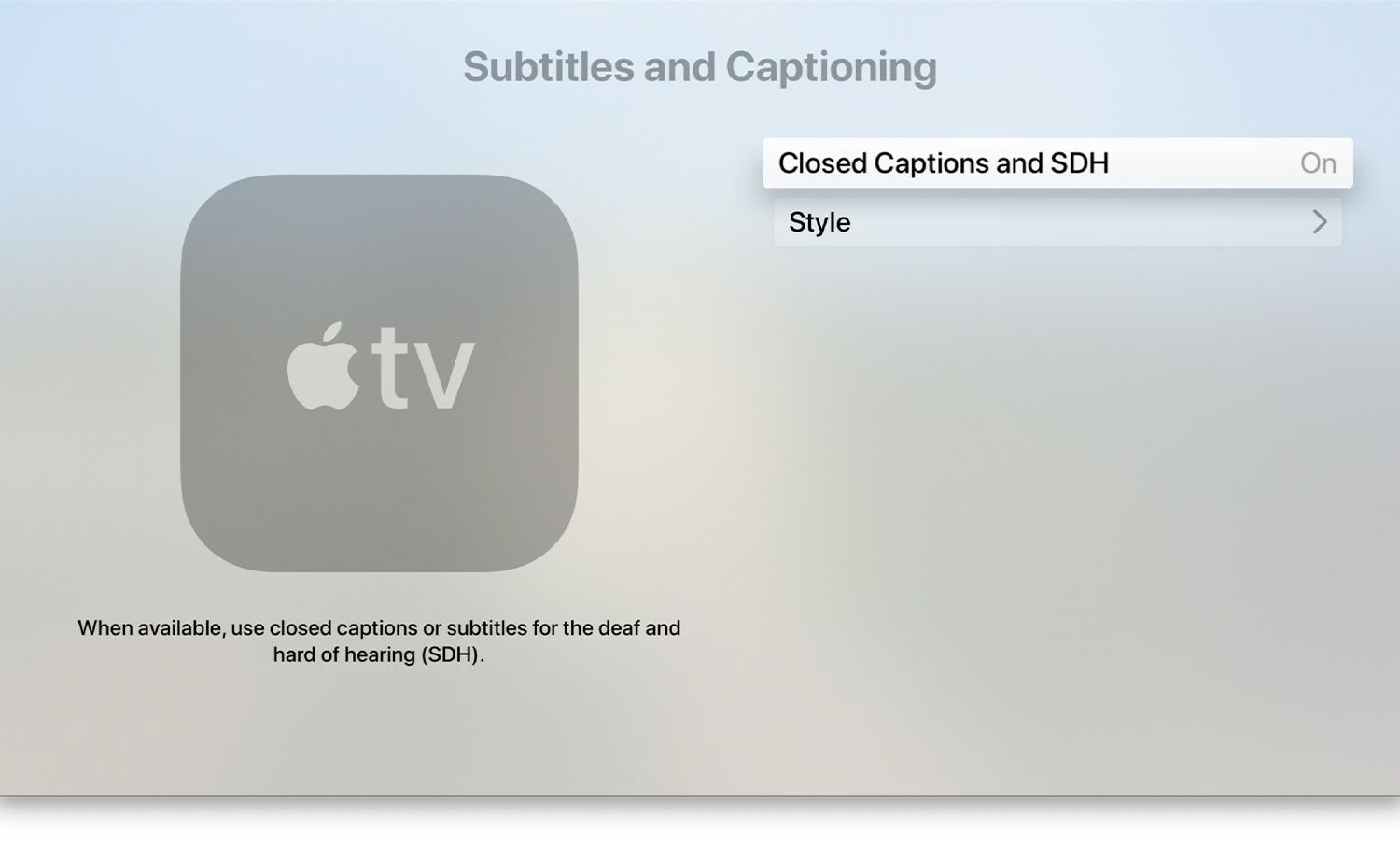 Nastavení Apple TV pro titulky a titulky