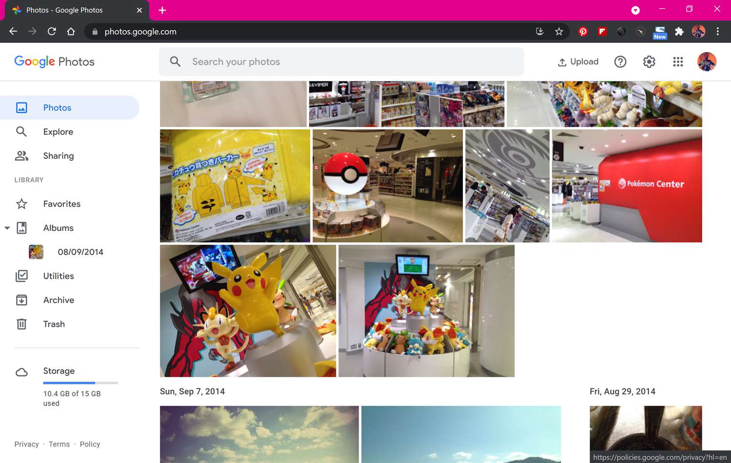 Web Fotky Google ve webovém prohlížeči Google Chrome.