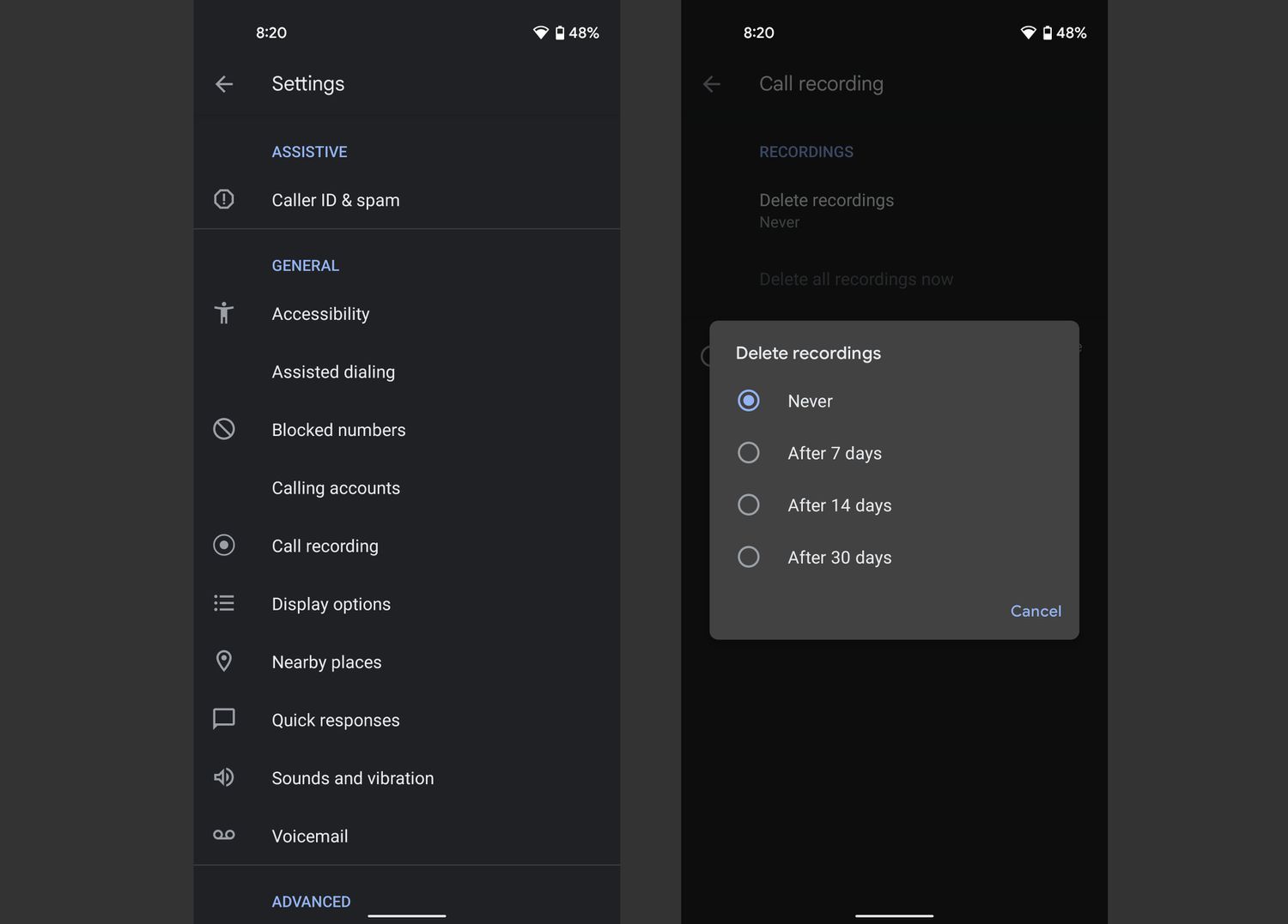 Nativní funkce nahrávání hovorů v aplikaci Google Phone