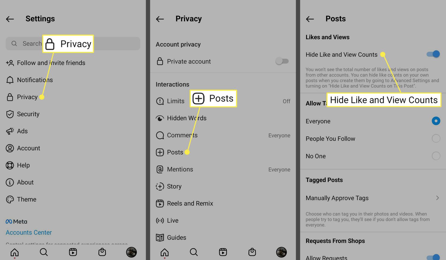Soukromí, příspěvky a počet skrytí lajků a zobrazení v aplikaci Instagram