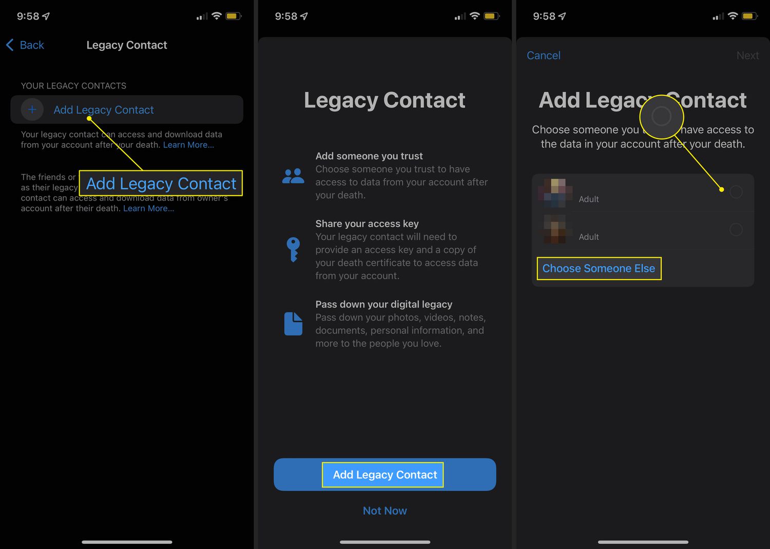 Možnosti přidávání starších kontaktů na iPhone