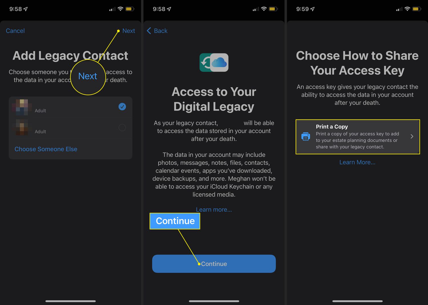 Určení kontaktu pro Apple Digital Legacy