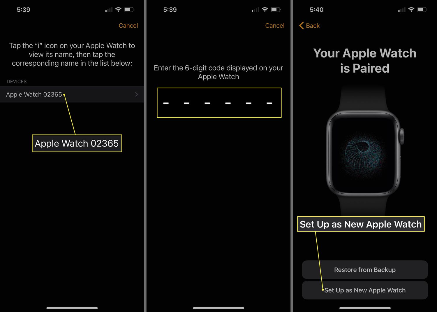 Apple Watch, přístupový kód a Nastavení jako nové Apple Watch v aplikaci Apple Watch pro iPhone